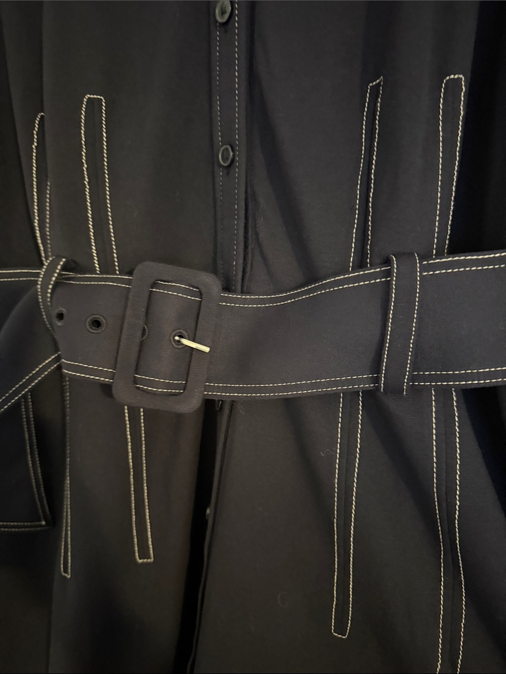 Boden Navy Long Sleeve Belted Shirt Dress with White Topstitching - Picture 3 of 6